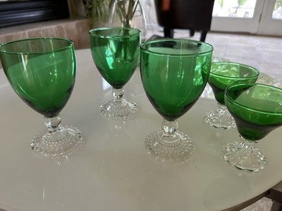 Set of 3 Anchor Hocking Forest Green Burple Footed Water Glasses BONUS 2 More !