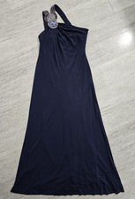 David Meister ~ Navy Jeweled Strappy One Shoulder Jersey Formal Gown 4 NEW $560