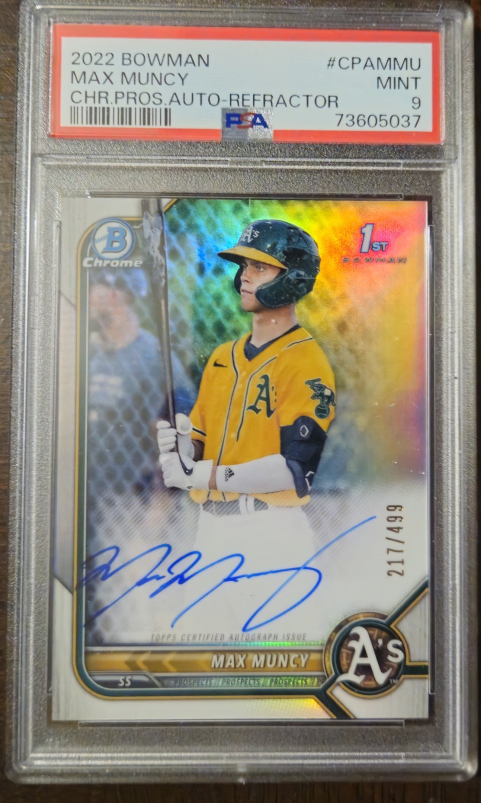 2022 Bowman Chrome Max Muncy 1st Bowman Refractor Auto 217/499 PSA 9 Mint