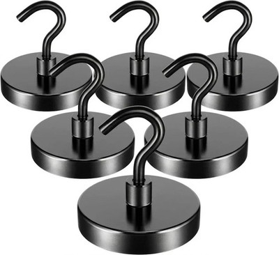 6 Pack 110 Lbs Magnetic Hooks Heavy Duty, Neodymium Magnet Hooks, Strong Black M