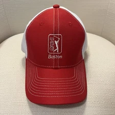 TPC Boston Golf Hat Mens Red White Adjustable Strap Back Mesh Cap Golfing Adult