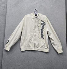 Aeropostale Men Hoodie 2XL Ivory Logo Embroidered Fleece Full Zip Pockets READ