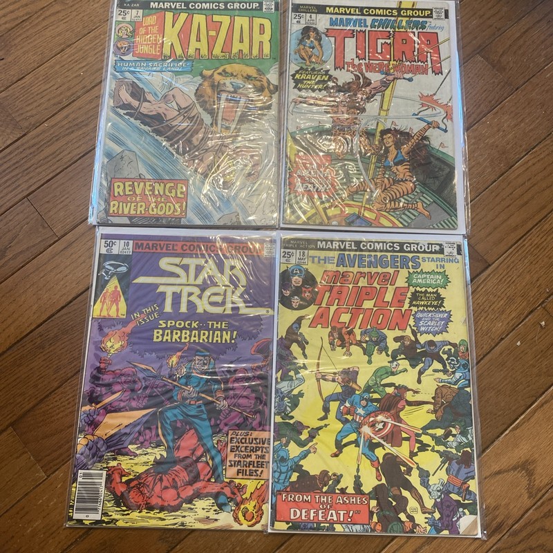 Marvel Comic book lot of 4 Avengers Star Trek Kazar Tigra Bagged/Boarded