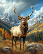 8x10 Bull elk in autumn valley aspens mountains - 940864115