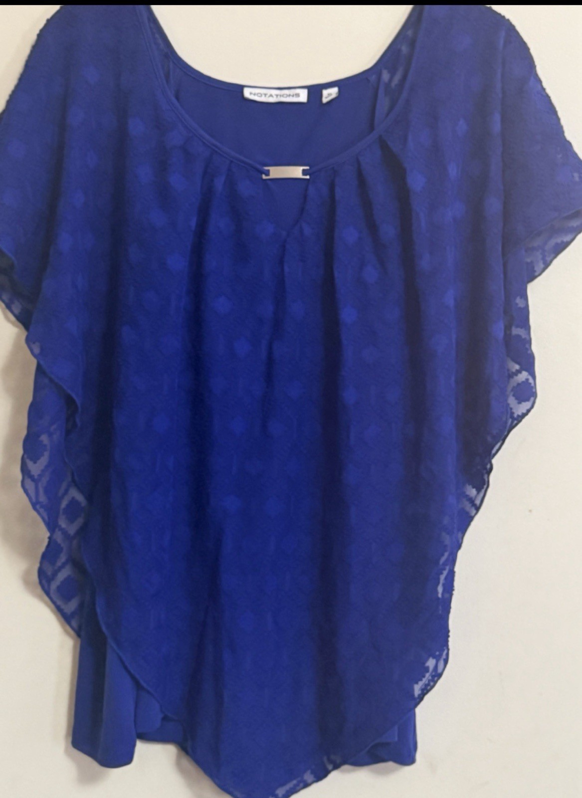 Notations Royal Blue Chiffon Boho Cape Sleeve Boutique Statement Blouse