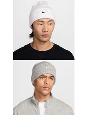 Nike Swoosh Peak Cuffed Beanie White And Gray Hat HF0187 One Size