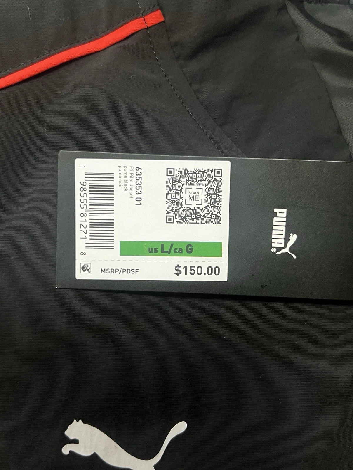 Large🔥Puma F1 Pilot Jacket Mens Formula 1 Bomber Full Zip Black 635353 01 - product detail image 4
