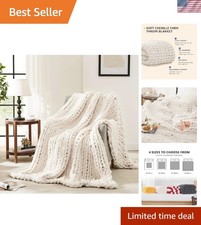 Chunky Knit Blanket Throw,Soft Chenille Yarn Throw Blanket 50x60  Handmade Cab...