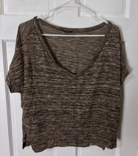 Tres Bien Top Women Fits L Deep V Neck Dolman Sleeve Heathered Knit Brown Black