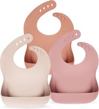 Silicone Bibs for Babies Toddler Set of 3, BPA Free, Soft Adjustable Waterproof