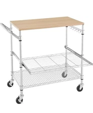 Bolduck (107)3 Tier Rolling Kitchen Cart with Wood Tabletop, Kitchen Island (H)