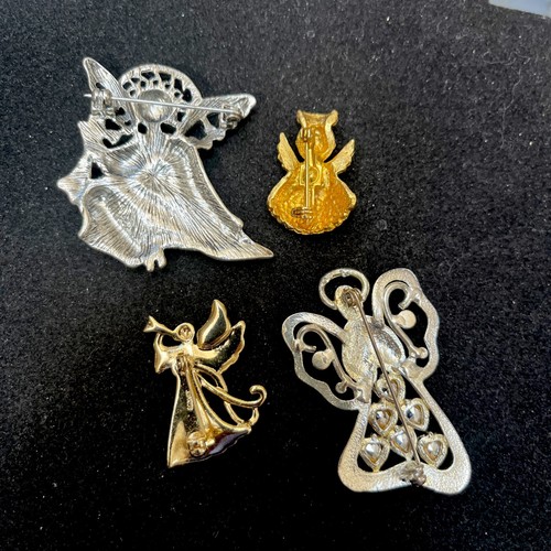 4 Crystal Silver Gold Tone Rhinestones Angel Brooches/Pins- Vintage - Picture 2 of 2