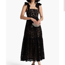 NWT!  Farm Rio BEAUTIFUL Black Velvet Lace  Dress XXS BOW STRAPS