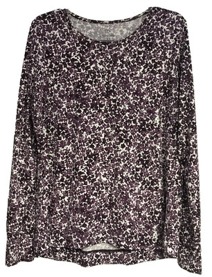 Lands' End Shirt Women's XL 18 Purple Floral Long Sleeve Poly Spandex Pullover