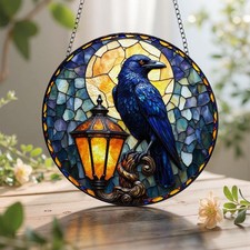 Gothic Raven Stained Glass Suncatcher: Dark Fantasy Window halloween decor