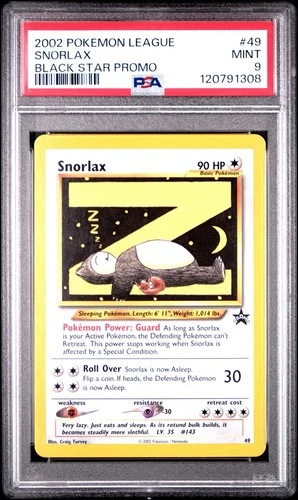 PSA 9 MINT Pokemon League Snorlax Z # 49 WOTC Black Star Promo Card 2002