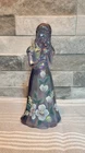 Fenton Irridescent Plum Violet Hand-painted Signed 1999 Girl w/ Teddybear Figure