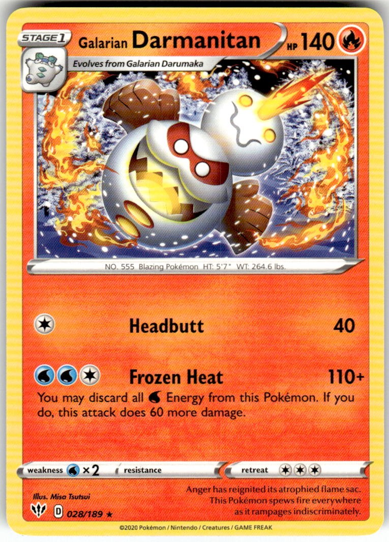 Galarian Darmanitan 028/189 Rare Darkness Ablaze Pokemon Near Mint