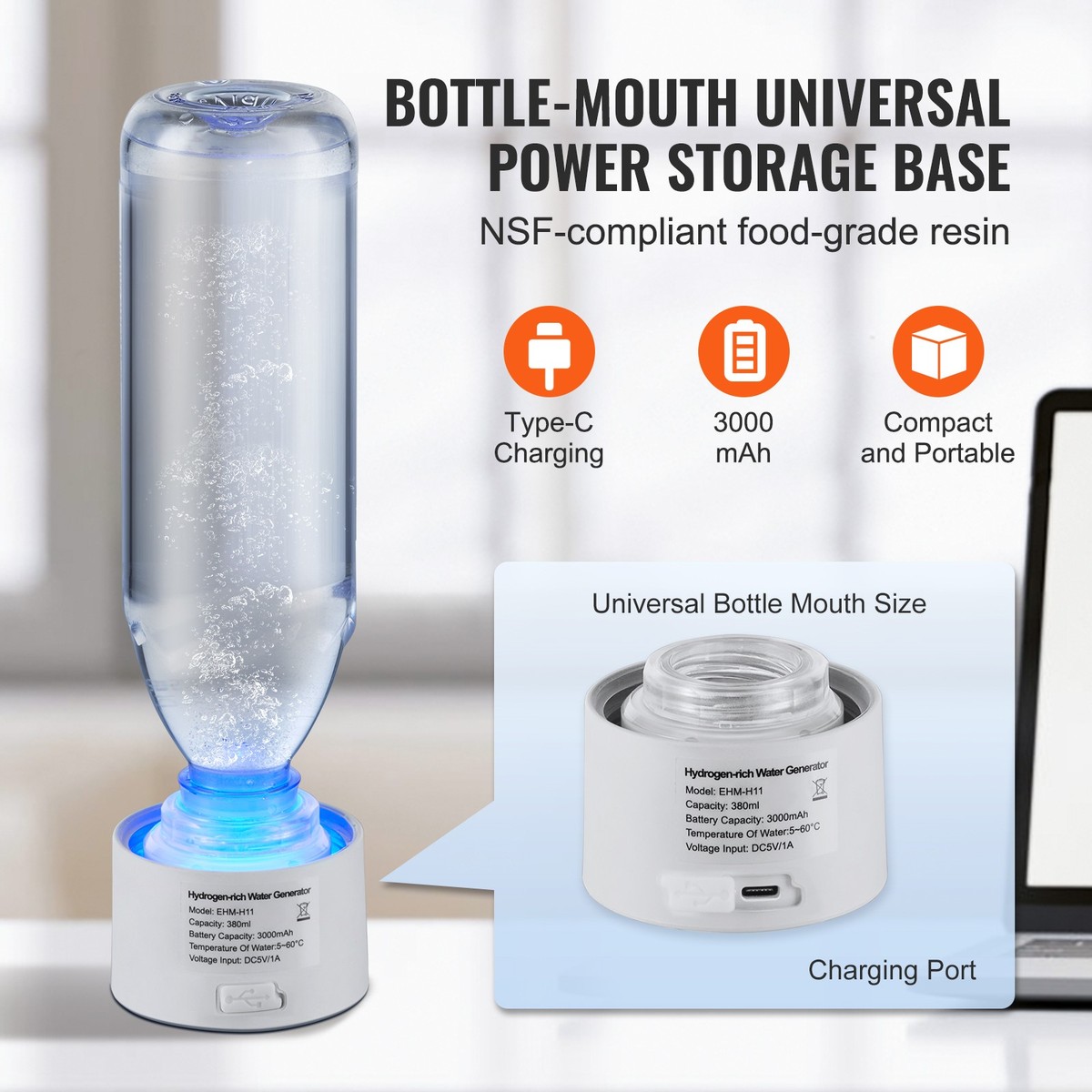 Hydrogen Water Bottle Generator 380 ml/13.4 oz with Nasal Hydrogen Water Bottle Generator 380 ml/13.4 oz with Nasal