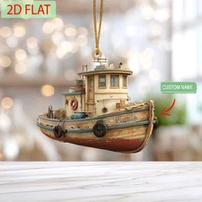 Personalized Tugboat Christmas Ornament: 2D Acrylic Nautical Decoration