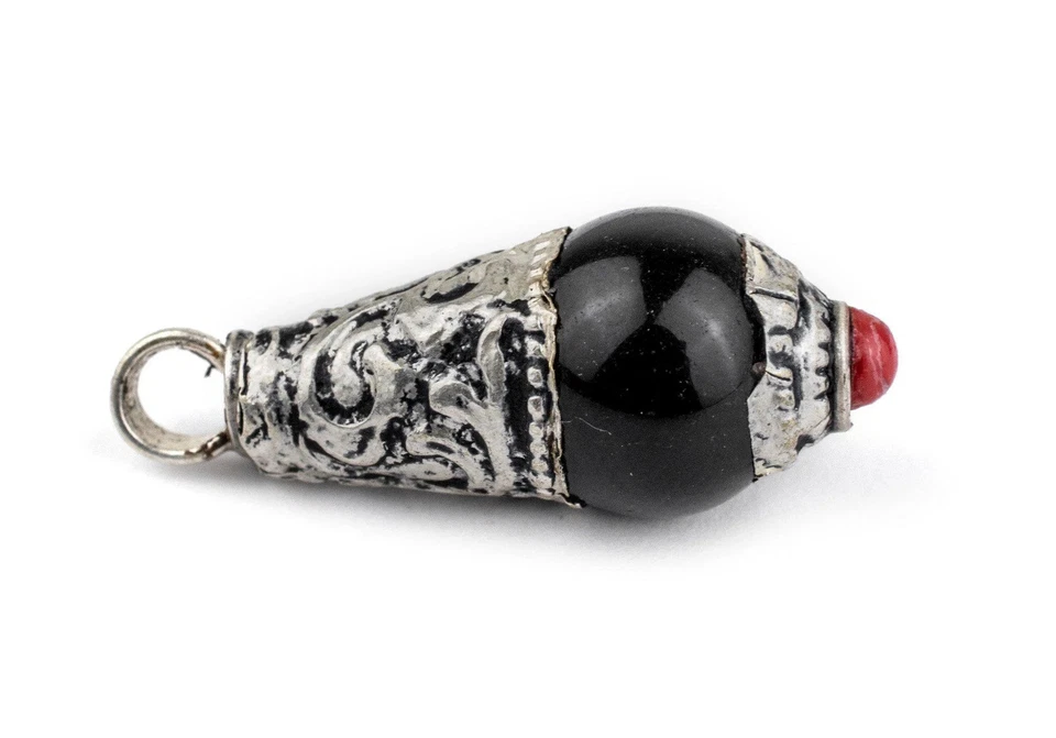 Кулон медальон с серебряной крышкой из оникса 28x10 мм непальский многоцветный камень с большим отверстием - Изображение 4 из 4