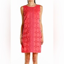 Eliza J Coral Pink Eyelet Lace Sleeveless Shift Dress Lined Style NO4M5645 Sz 14