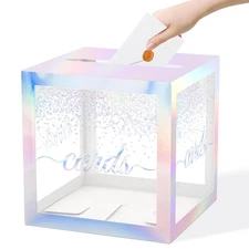 Iridescent Clear Card Box for Party 8.7 Wedding Card Boxes for Reception Hold...