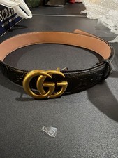 Gucci Belt Gold Buckle Black Embossed GG s Size 33-35 - 105 Cm