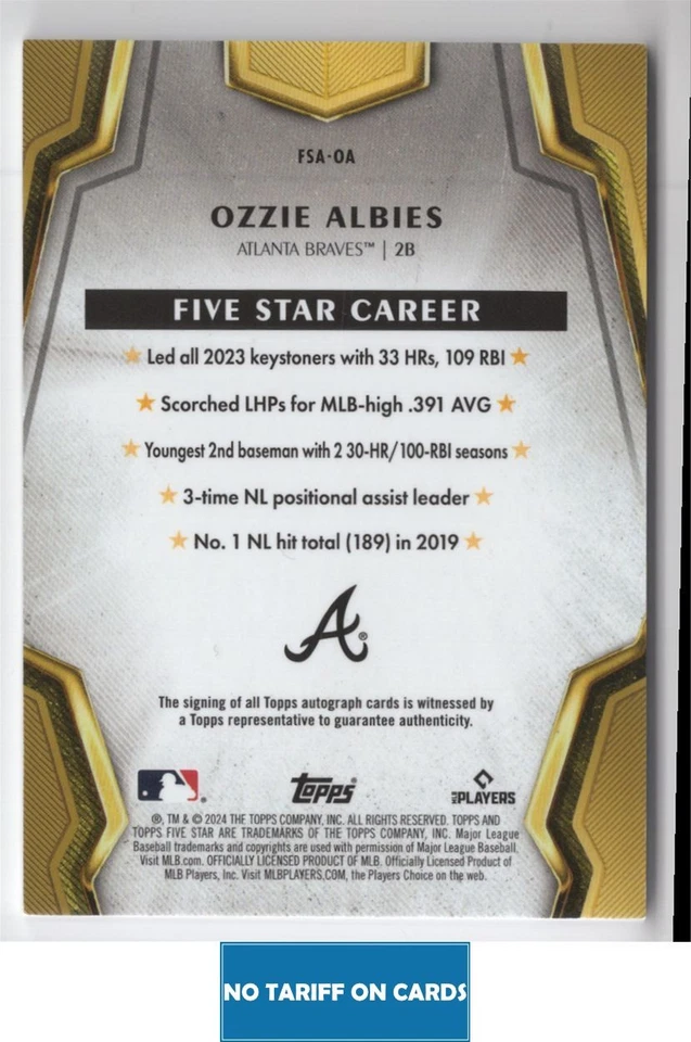 2024 Topps Five Star Ozzie Albies Auto Atlanta Braves #FSA-OA - Image 2 of 2