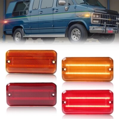 4X Amber & Red LED Side Marker Light For 85-95 Chevy G10 G20 GMC G1500 G2500 Van