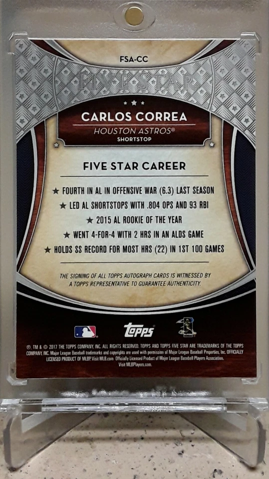 2017 Topps Five Star CARLOS CORREA Auto Purple /50 - Image 4 of 4