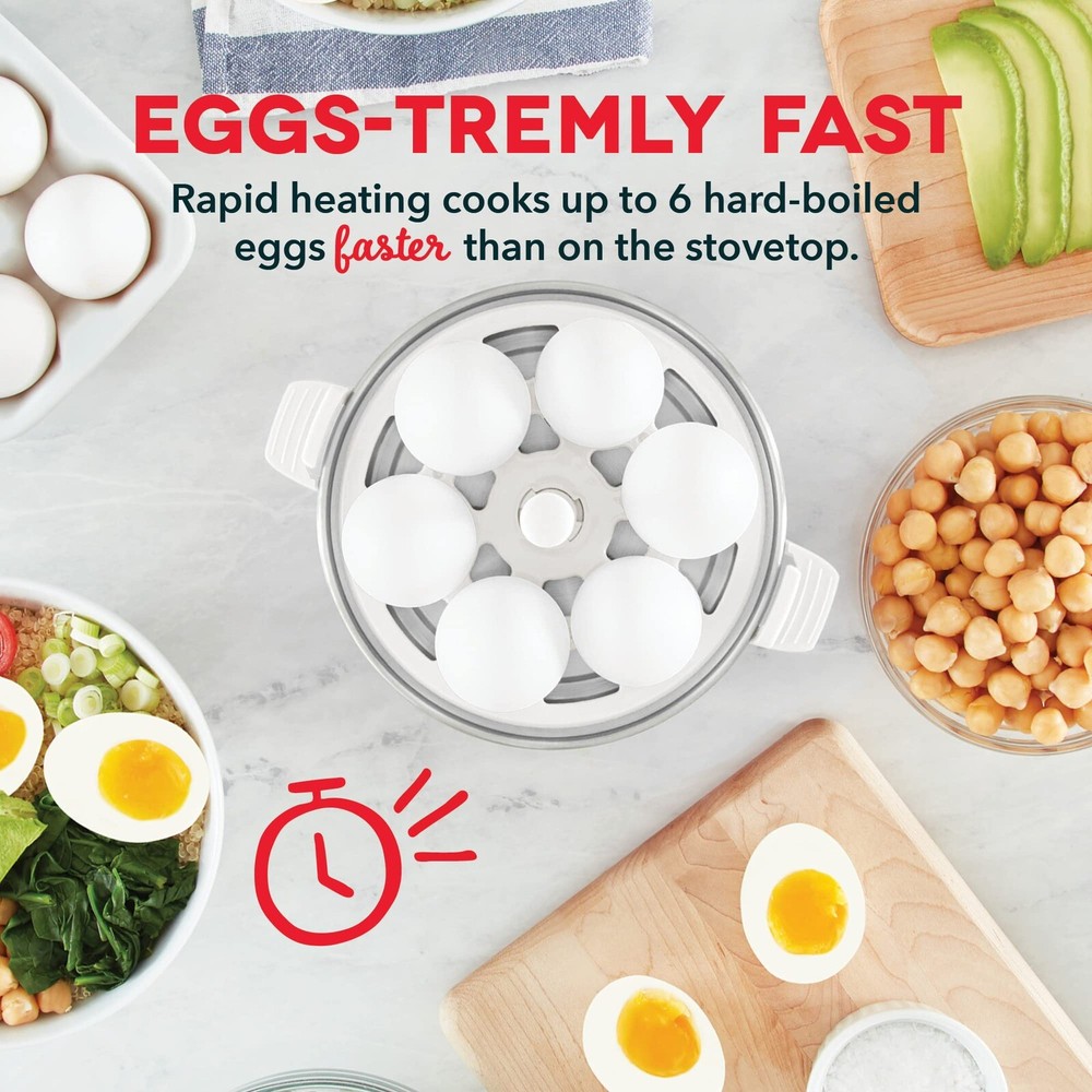 Dash Rapid Egg Cooker – 6-Egg Capacity Electric for Hard Boiled, Poached & Scrambled Eggs in White
