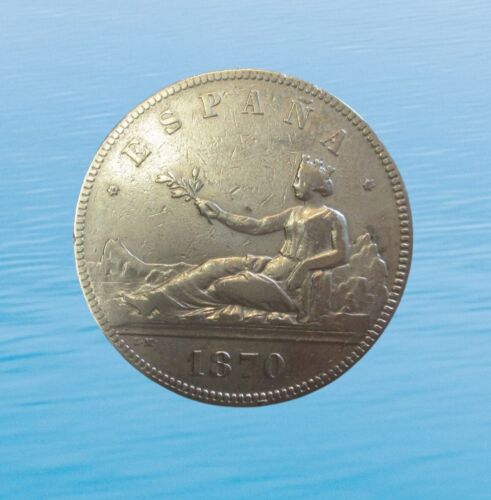 SPAIN 5 PESETAS 1870 SN-M PROVISIONAL GOVERMENT SILVER KM 655 #3540#