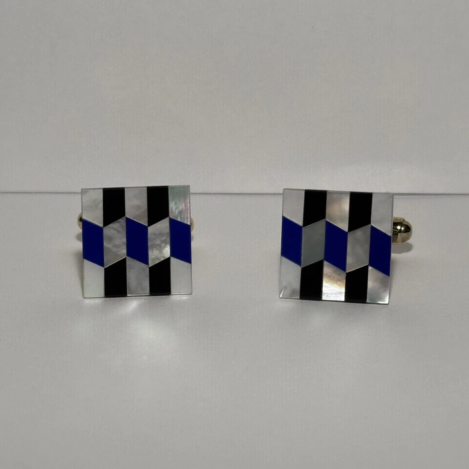 Elegant Vintage Mother Pearl And Black Onyx With Blue Stone - Image 4 of 4