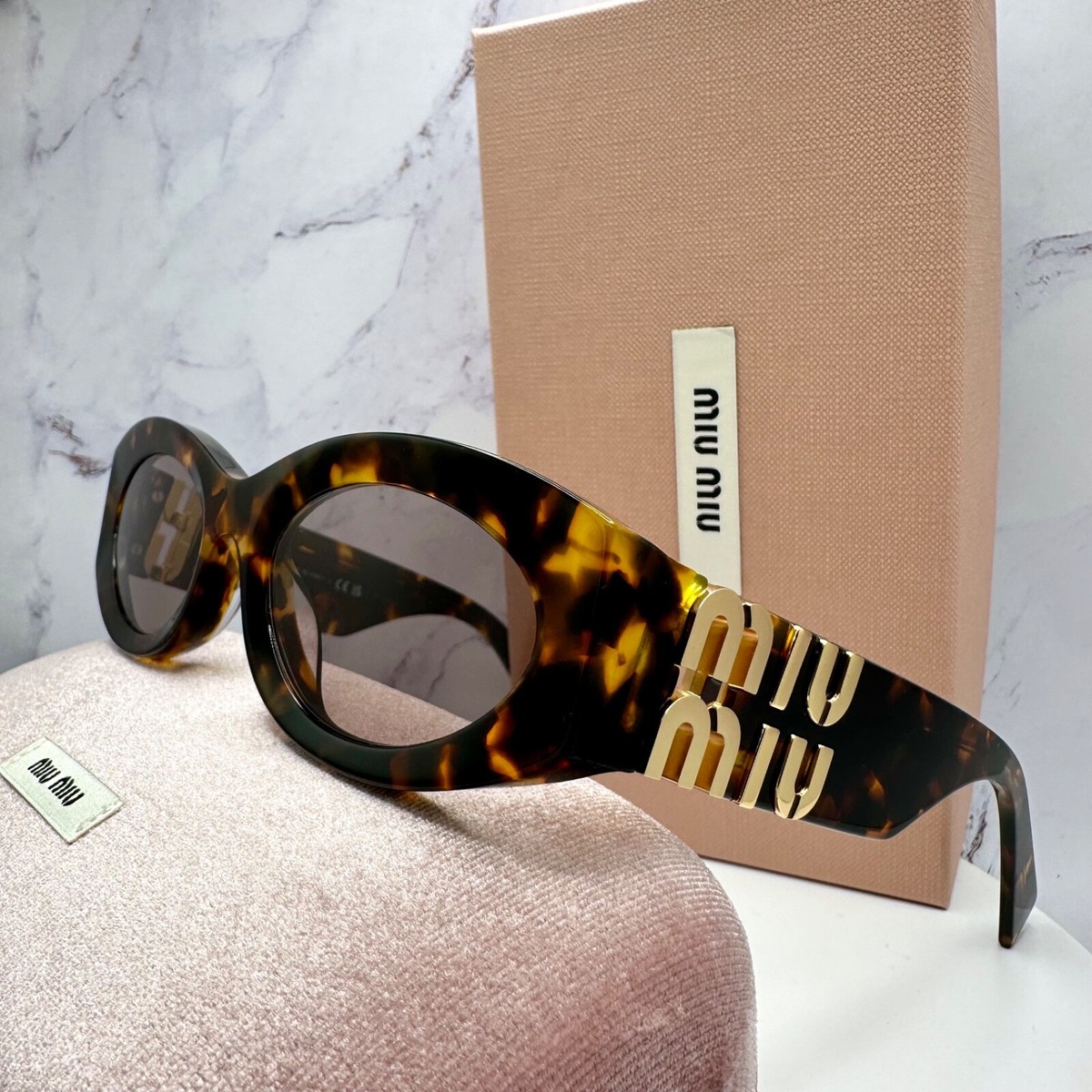 New MIU MIU Sunglasses Brown Oval Tortoise Shell Acetate