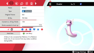 Pokemon Sword/Shield 6IV ULTRA SHINY   DRATINI  Lv 5 Adamant/Marvel Scale
