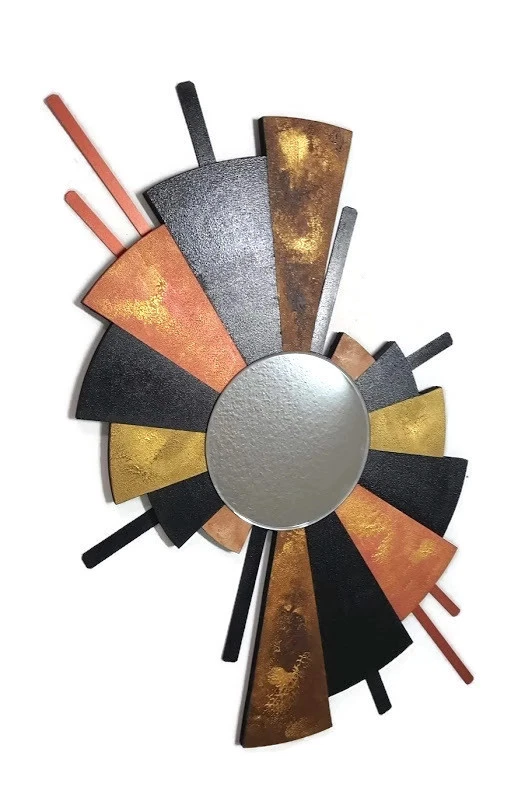 Contemporary Abstract Fan Mirror, Wood Metal Wall Decor wall sculpture 50X28 - Image 2 of 4