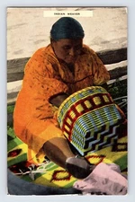 Postcard Native American Indian Basket Weaver 1940s Unposted Linen