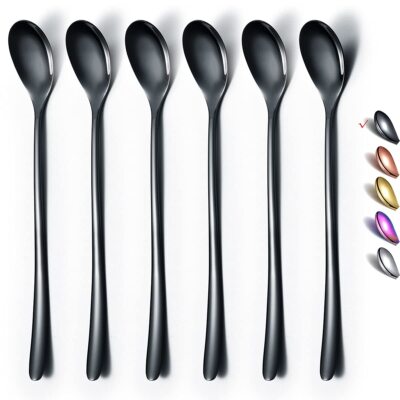 Black Long Handle Spoon Coffee Stirrers Premium Stainless Steel Ice Tea Spoons