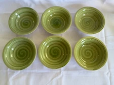 Set of (6) - Philippe Richard Soup or Cereal Bowls - Pear Green Swirl Pattern 7"