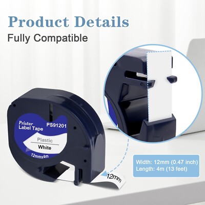 91201 91202 91200 12267 Schriftbandkassette für Dymo LetraTag LT-100H 100T 12mm