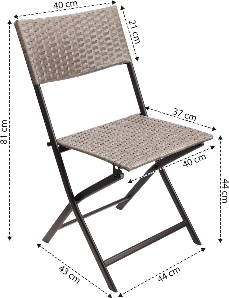 Balkon Bistro Set Rattan Sitzgruppe Garten Möbel Stühle und Tisch 60x60 Klappbar - Bild 4 von 4