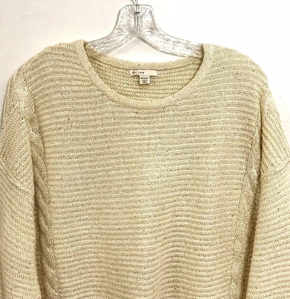 Cream Textured Cable Knit Front Crewneck Sweater 18/20 W | 2X Womens Boho Boxy - Image 2 of 4