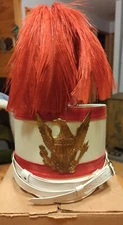 Vintage White With Red Feathers Marching Band Helmet Hat Gold Metal Eagle 