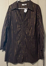 Cato Ladies Plus Size Top 22/24 New With Tags Brown / Copper Lines Long Sleeve