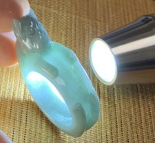 Certified Green 100 Burma Natural A Jadeite Jade Cat Ring NO. 7.25     418206