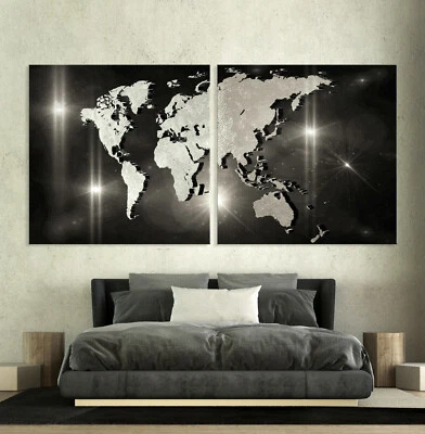 WELTKARTE Leinwand Bild Abstrakt Schwarz Weiß Grau Wandbild Kunst Modern XXL  - Bild 1 von 4