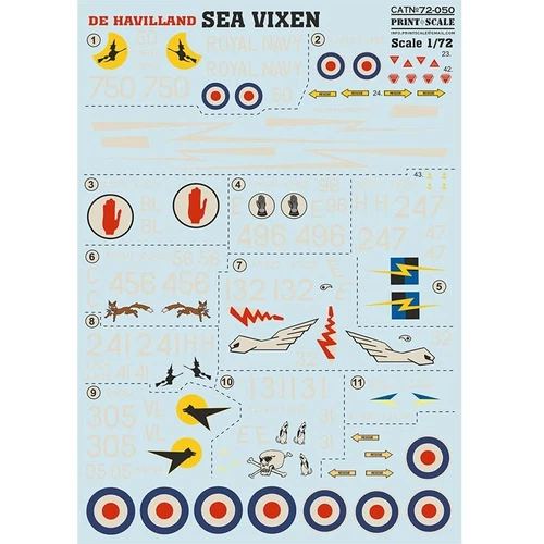 Decal for airplane 1:72 SEA VIXEN The complete set 2 leaf Print Scale 72-050