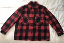 Vtg 40s 50s Hercules Sears Red BUFFALO PLAID Wool Work Chore Jacket Shirt L /XL