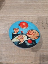 Vtg Tin Litho Unbranded Noise Maker Party Man Tux Grinning Popping Red Balloon